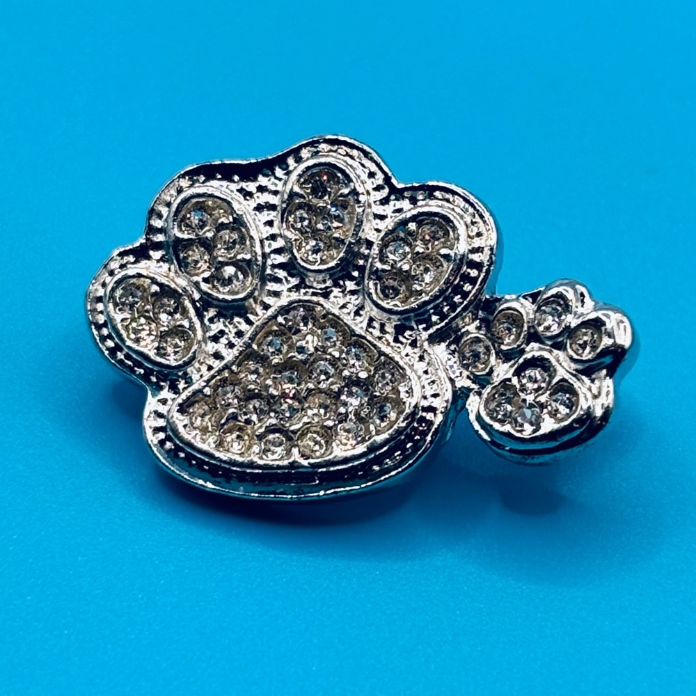Silver Rhinestone Paw Print Brooch - Picture 2 of 5